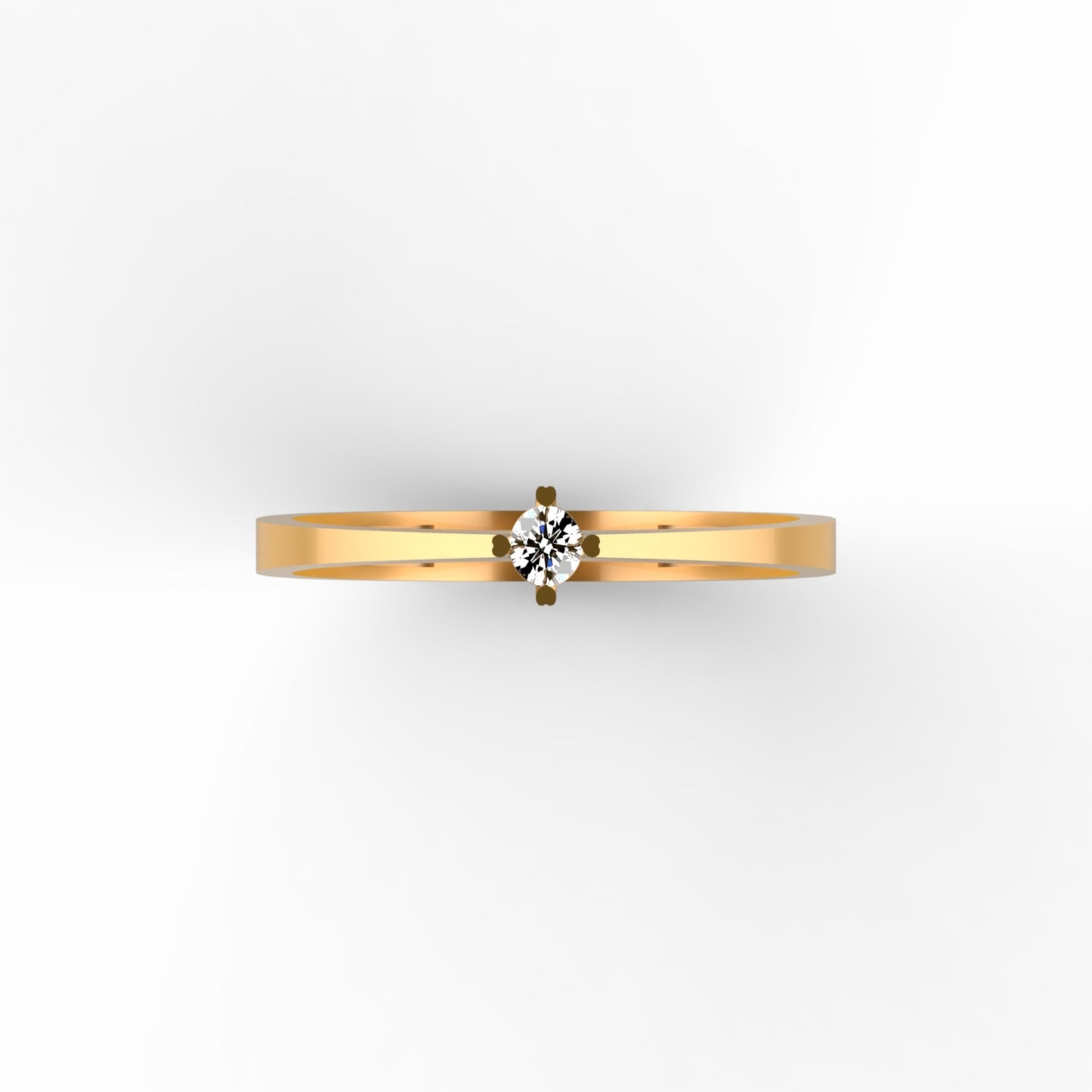 Anillo solitario ultra minimalista en oro amarillo 18K con diamante natural de 0,06ct en cuatro garras y banda plana ultra delgada – Joyería Lucigo Colombia