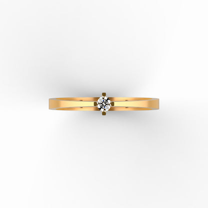 Anillo solitario ultra minimalista en oro amarillo 18K con diamante natural de 0,06ct en cuatro garras y banda plana ultra delgada – Joyería Lucigo Colombia