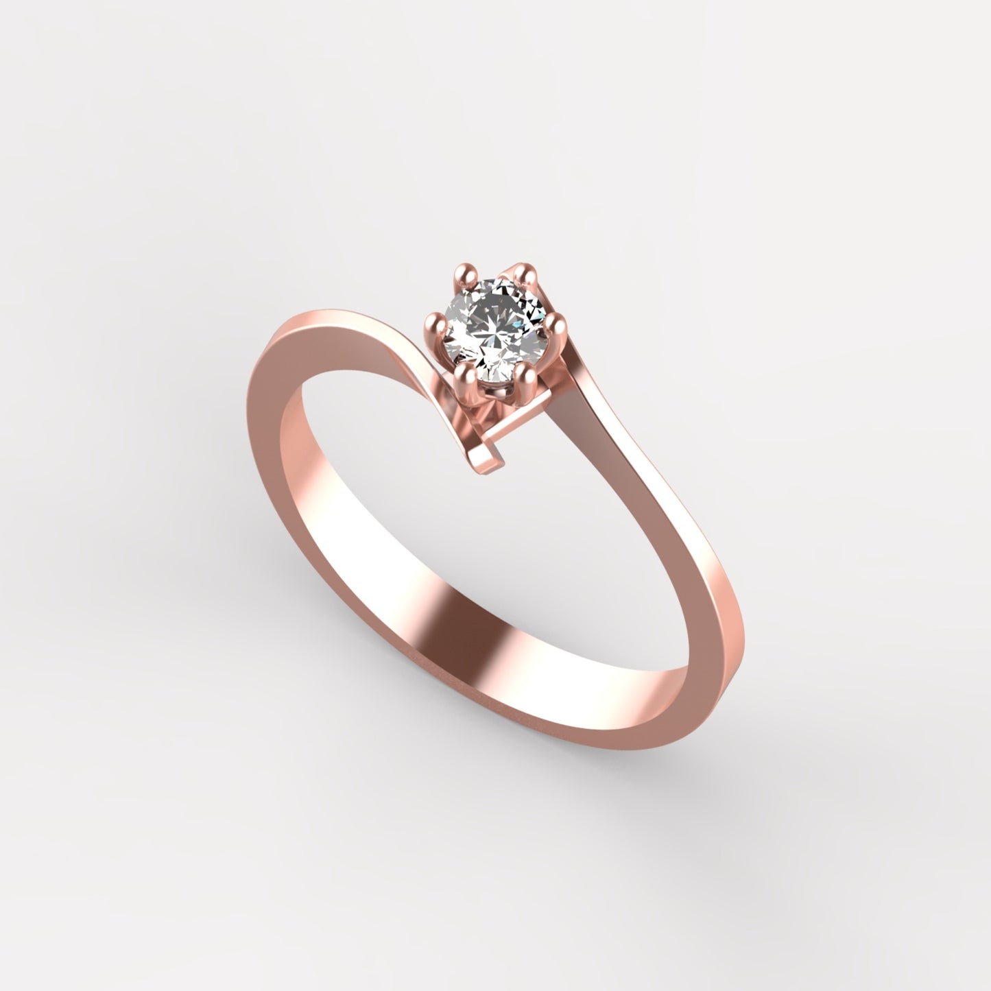 Anillo solitario en oro amarillo 18K con diamante natural de 0,23ct en seis garras y banda plana cruzada en diagonal – Joyería Lucigo Colombia