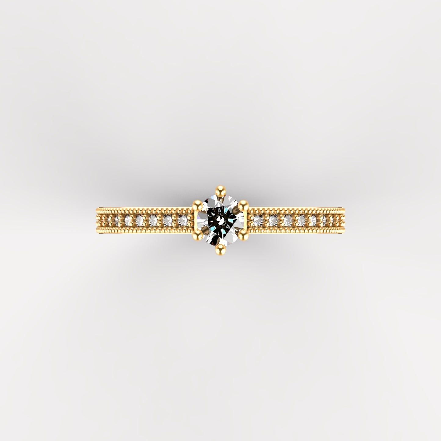 Anillo de compromiso en oro 18k con piedra central y diamantes laterales