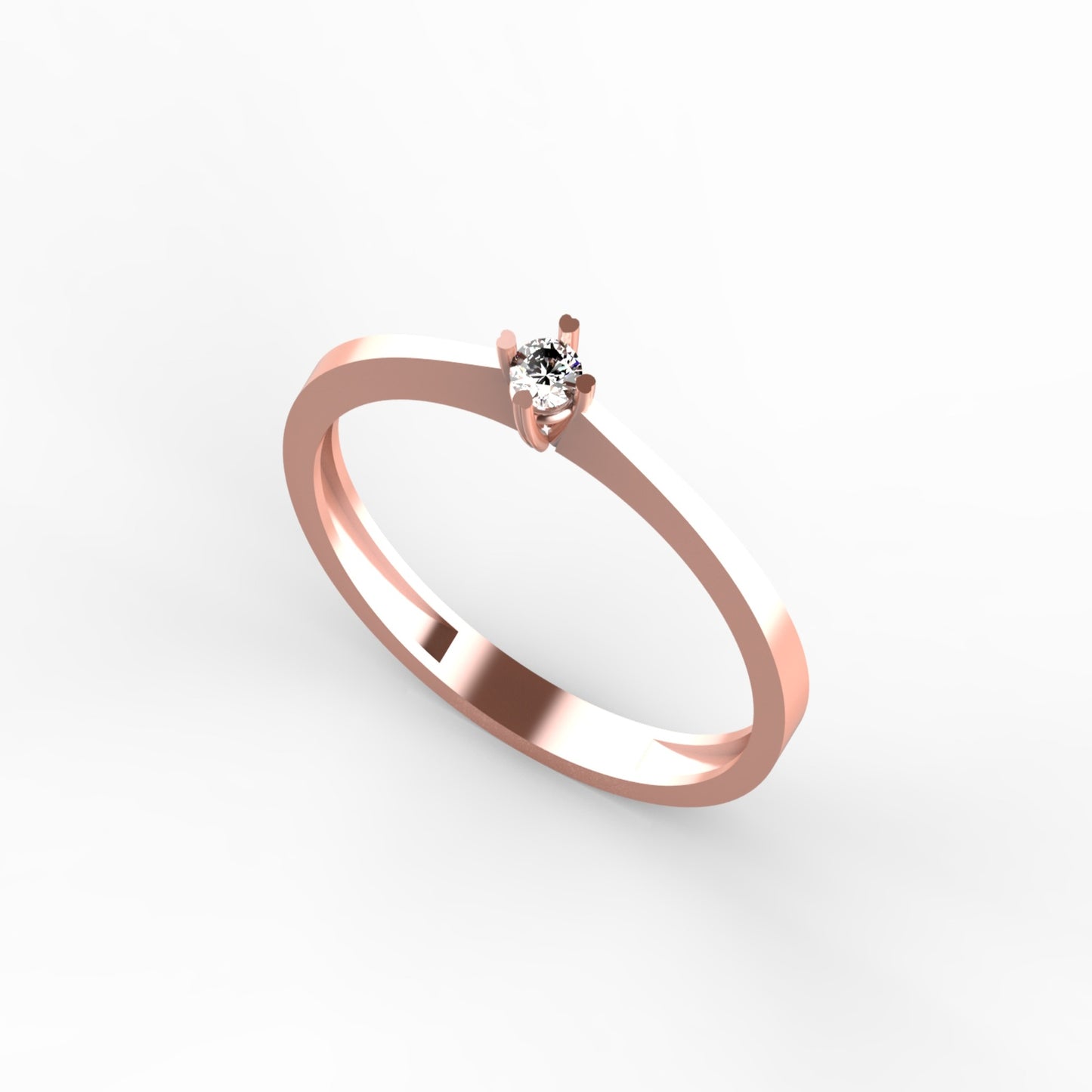 Anillo solitario ultra minimalista en oro amarillo 18K con diamante natural de 0,06ct en cuatro garras y banda plana ultra delgada – Joyería Lucigo Colombia