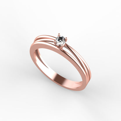 Anillo solitario en oro amarillo 18K con diamante natural de 0,10ct en cuatro garras y doble banda lisa paralela sin adornos – Joyería Lucigo Colombia
