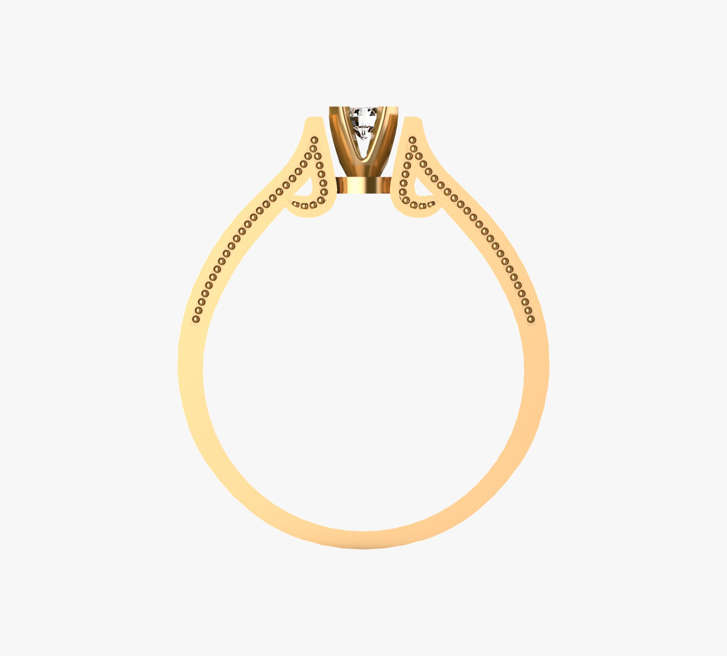 Anillo solitario en oro amarillo 18K con diamante natural de 0,16ct en doble barra y banda ancha con secciones milgrain y 16 brillantes en micropavé – Joyería Lucigo Colombia