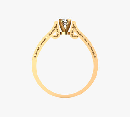 Anillo solitario en oro amarillo 18K con diamante natural de 0,16ct en doble barra y banda ancha con secciones milgrain y 16 brillantes en micropavé – Joyería Lucigo Colombia
