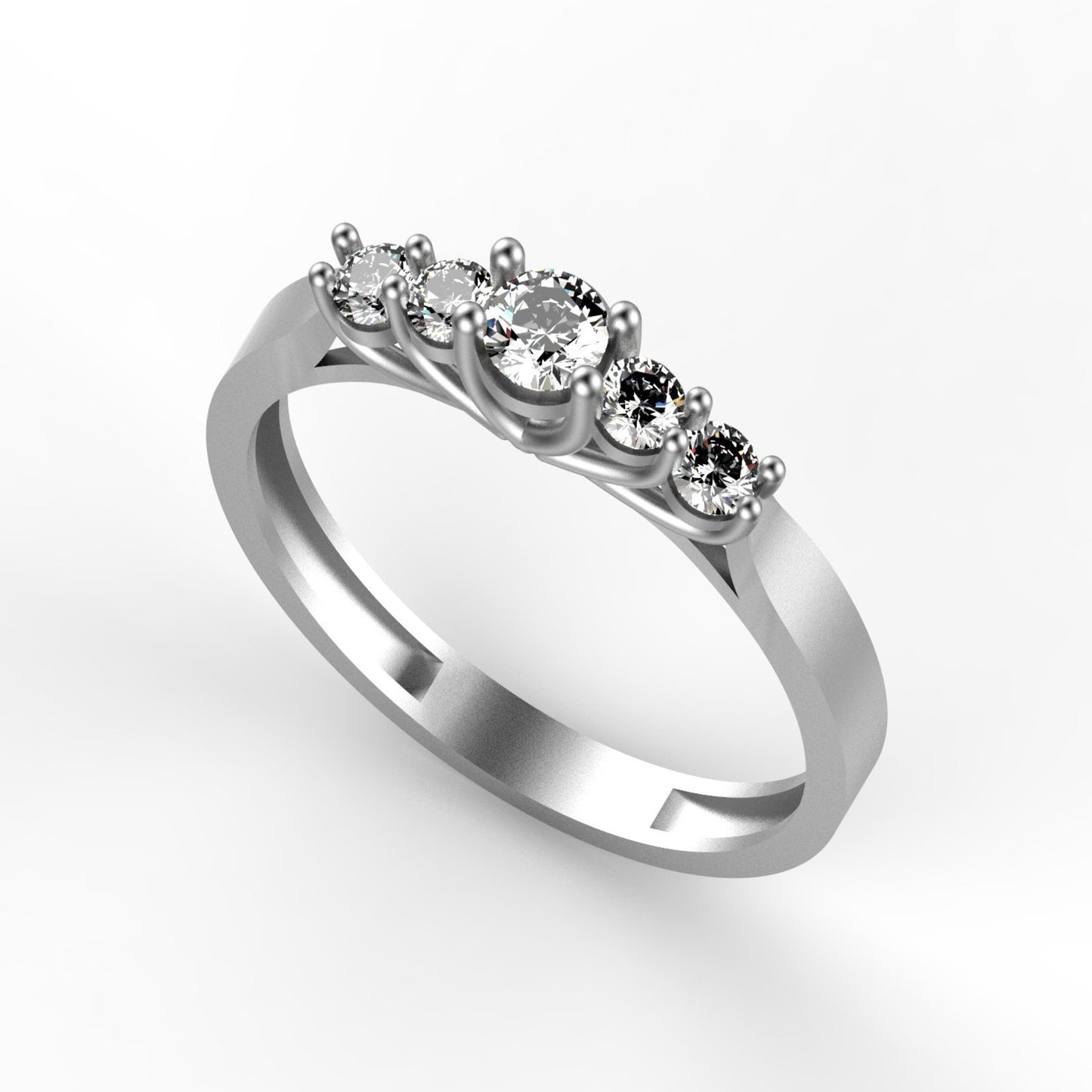 Anillo en oro amarillo 18K con 5 diamantes naturales en degradé engastados en garras compartidas tipo U — diamante central de 0,16ct – Joyería Lucigo Colombia
