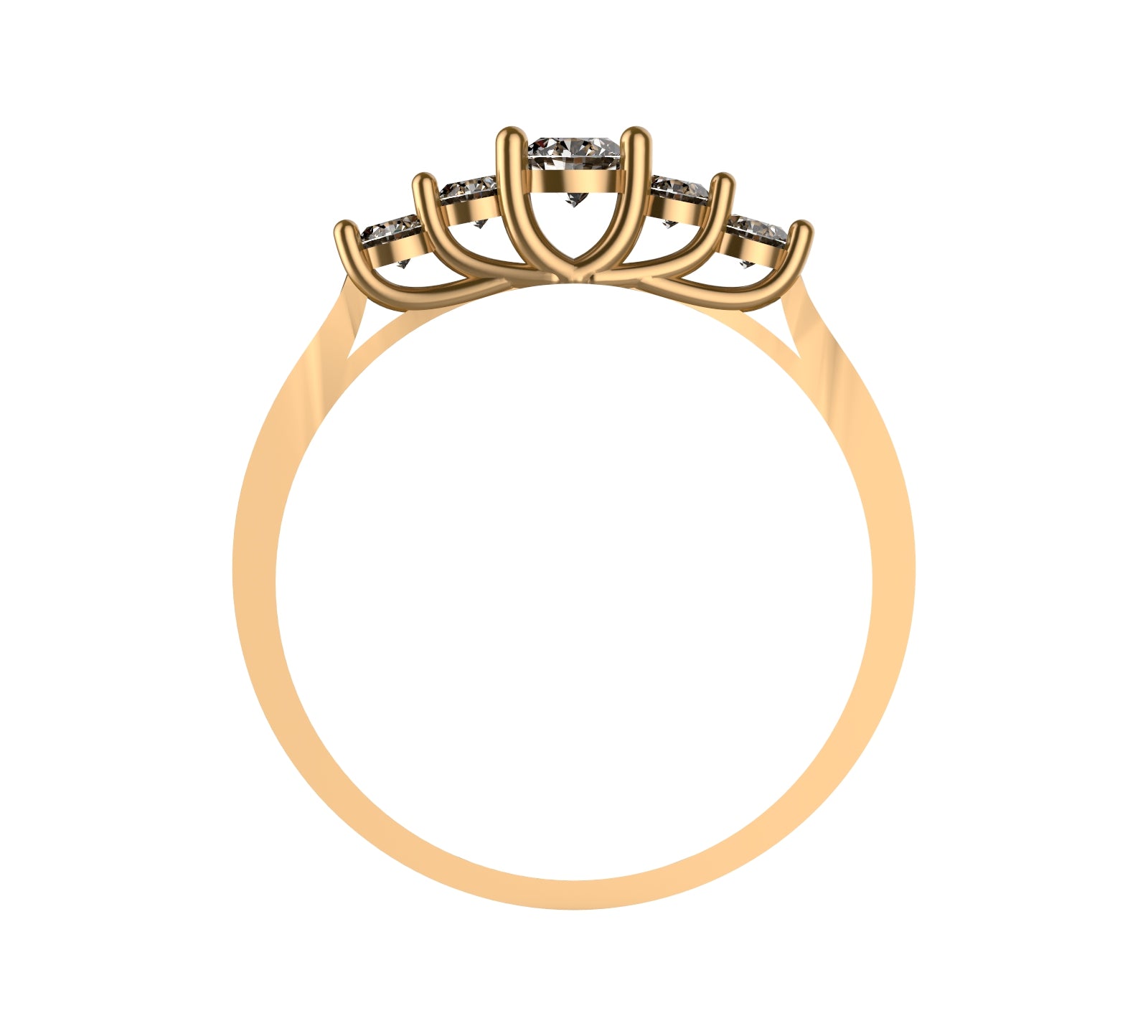 Anillo en oro amarillo 18K con 5 diamantes naturales en degradé engastados en garras compartidas tipo U — diamante central de 0,16ct – Joyería Lucigo Colombia