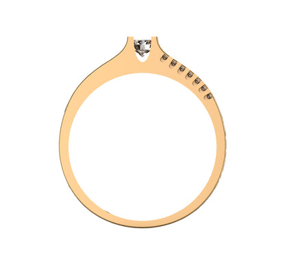 Anillo de compromiso en oro amarillo 18K con diamante natural de 0,16ct en banda dividida con 14 brillantes en micropavé asimétrico – Joyería Lucigo Colombia