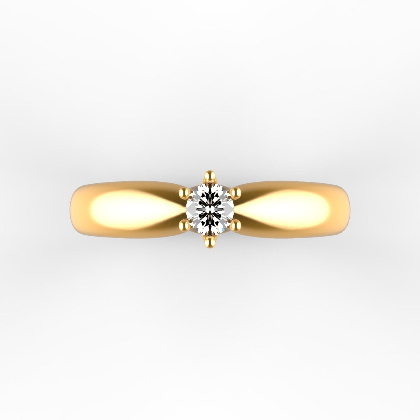Anillo Solitario con Diamante Natural de 0,16 ct en Seis Garras y Banda Redondeada Comfort | Oro 18K Lucigo