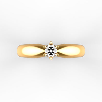 Anillo Solitario con Diamante Natural de 0,16 ct en Seis Garras y Banda Redondeada Comfort | Oro 18K Lucigo