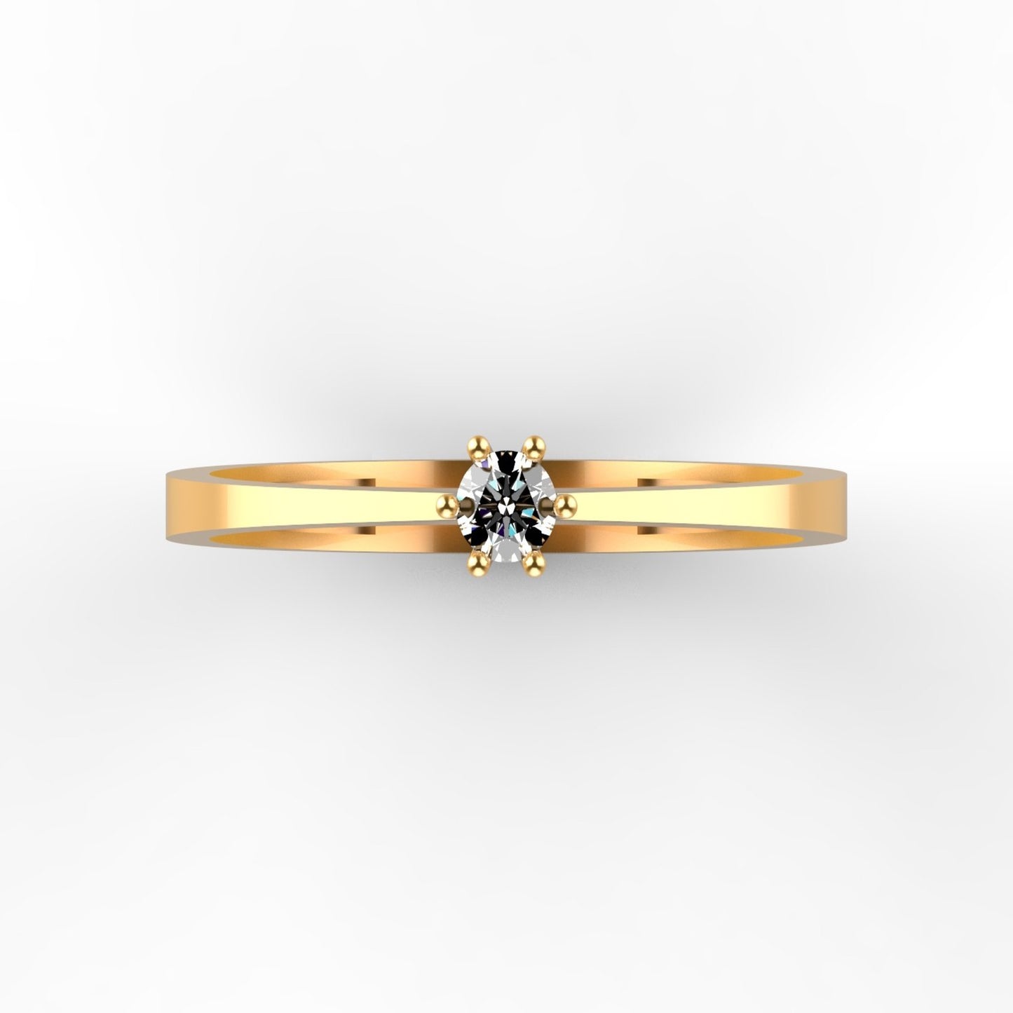 Anillo Solitario Delicado con Diamante Natural de 0,10 ct en Seis Garras y Banda Fina Plana | Oro 18K Lucigo