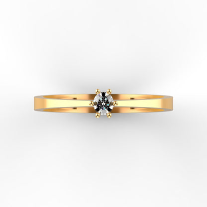 Anillo Solitario Delicado con Diamante Natural de 0,10 ct en Seis Garras y Banda Fina Plana | Oro 18K Lucigo