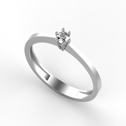 Anillo Solitario Delicado con Diamante Natural de 0,10 ct en Seis Garras y Banda Fina Plana | Oro 18K Lucigo