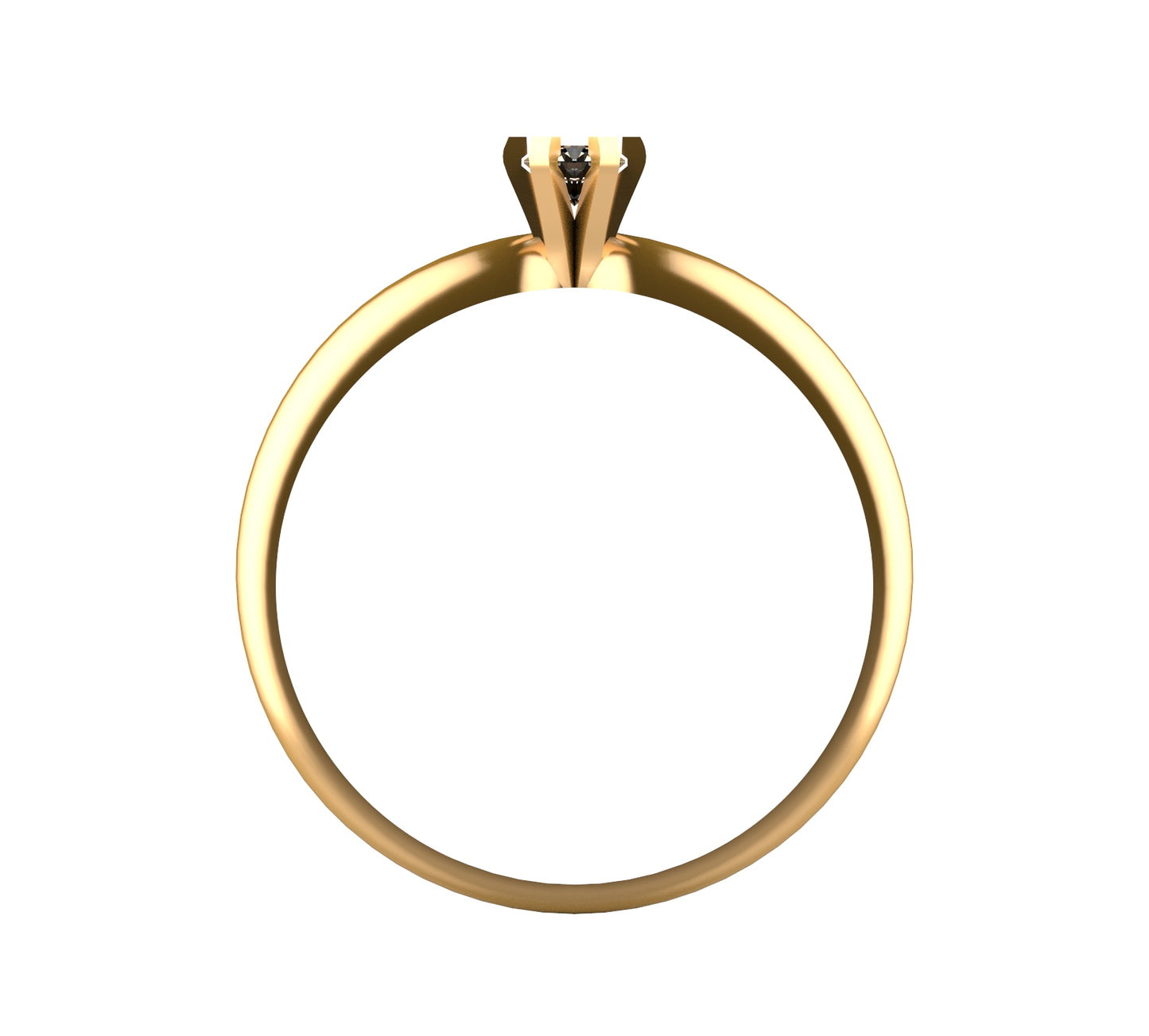 Anillo solitario en oro amarillo 18K con diamante natural de 0,10ct en seis garras cuadradas y banda curva ondulada con líneas grabadas – Joyería Lucigo Colombia