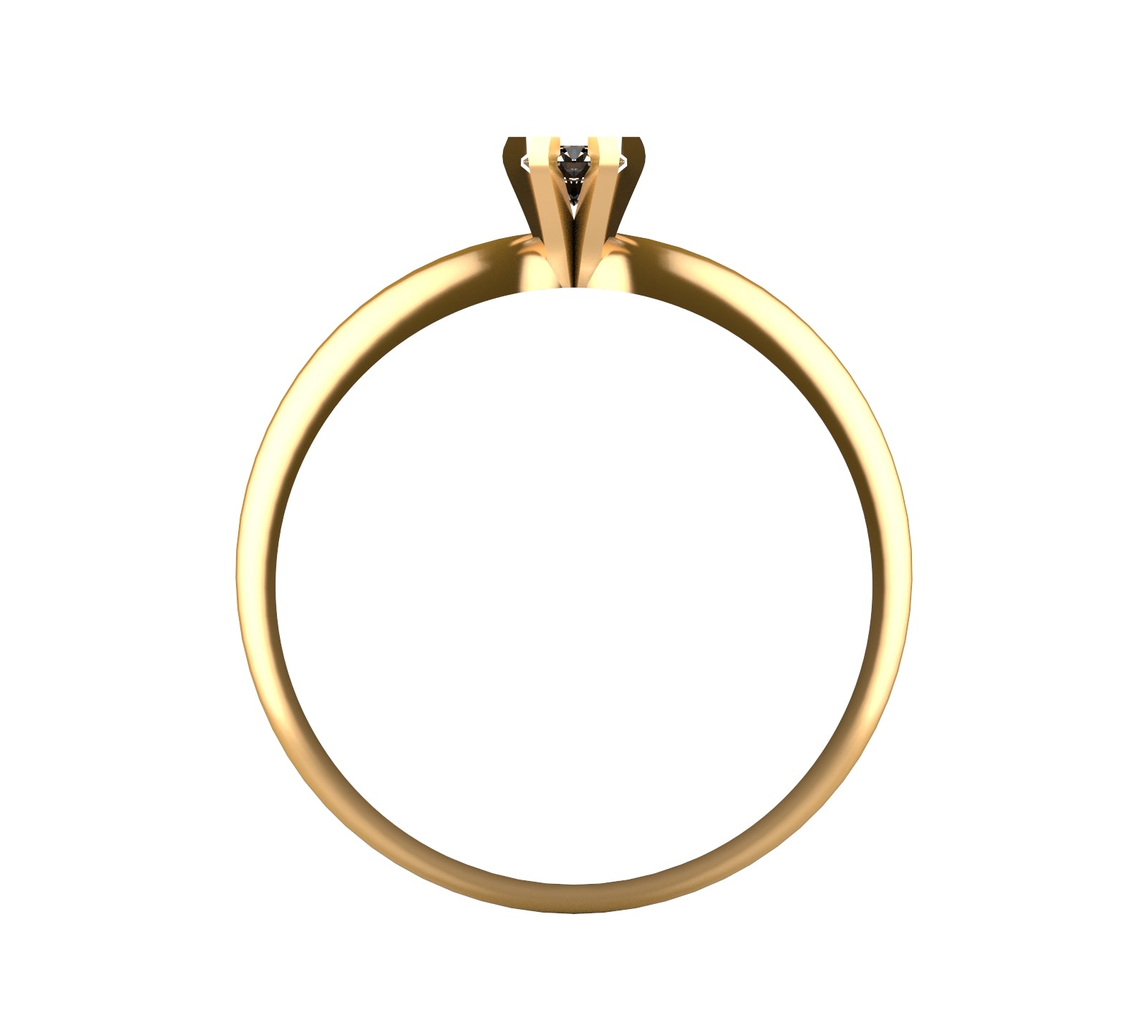 Anillo solitario en oro amarillo 18K con diamante natural de 0,10ct en seis garras cuadradas y banda curva ondulada con líneas grabadas – Joyería Lucigo Colombia