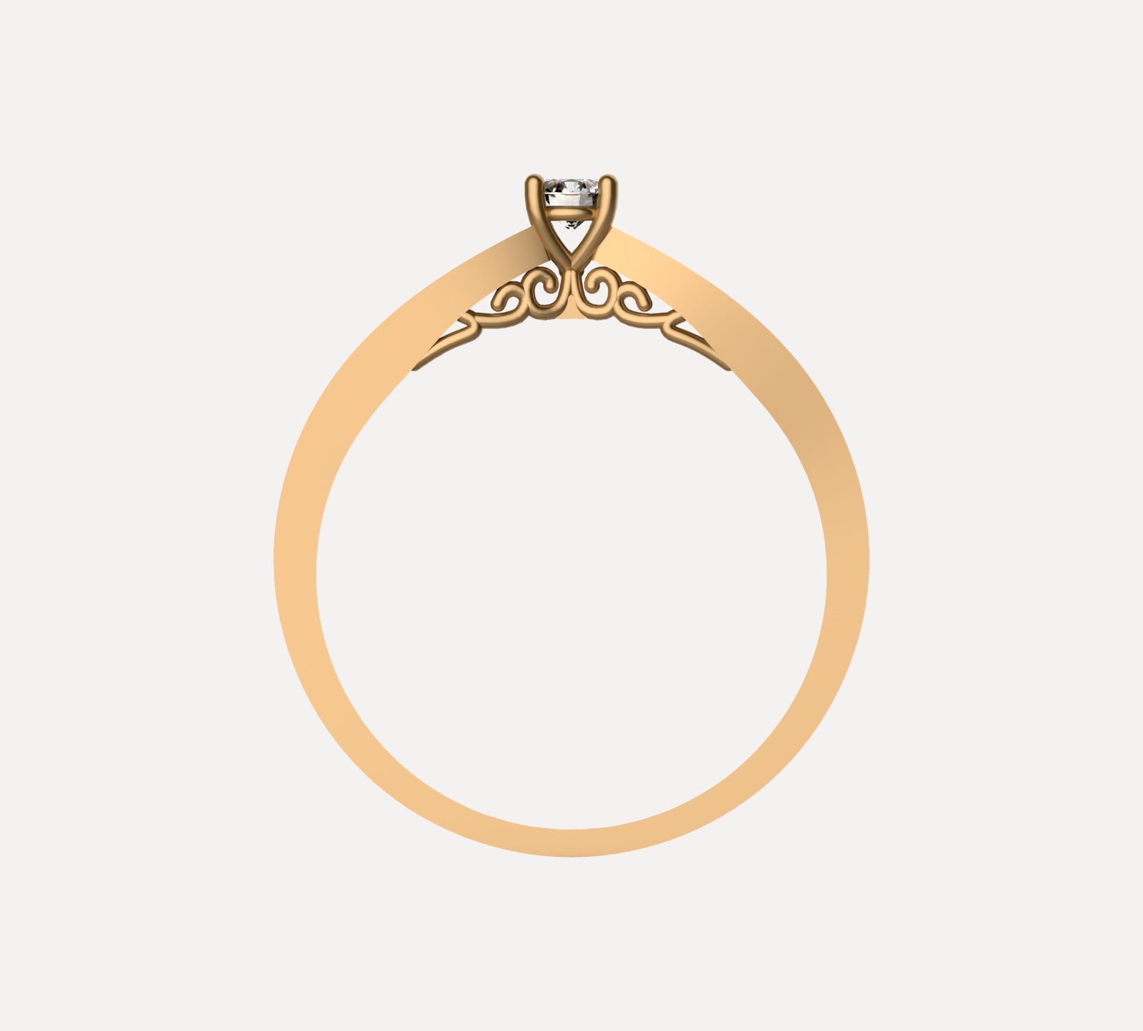 Anillo solitario en oro amarillo 18K con diamante natural de 0,10ct y banda estructurada de dos niveles con 10 brillantes en canal – Joyería Lucigo Colombia