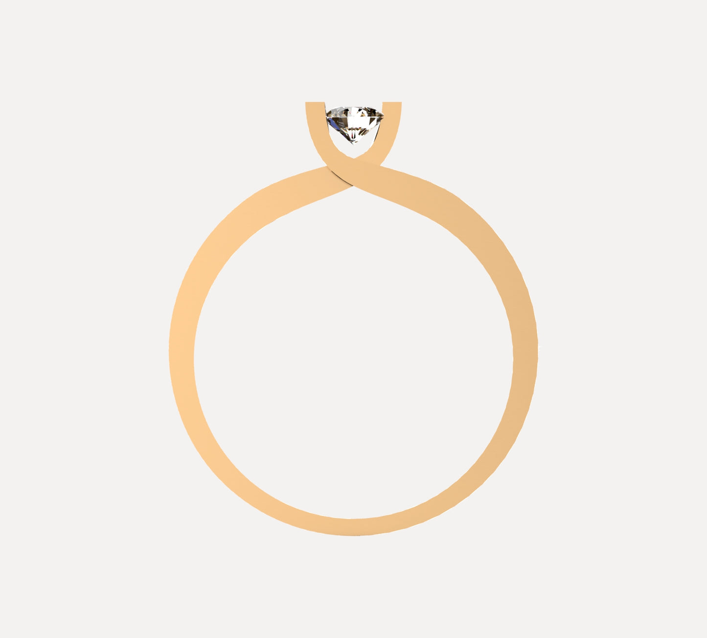 Anillo solitario en oro amarillo 18K con diamante natural de 0,16ct en engaste de tensión entre dos barras paralelas y banda ancha lisa – Joyería Lucigo Colombia