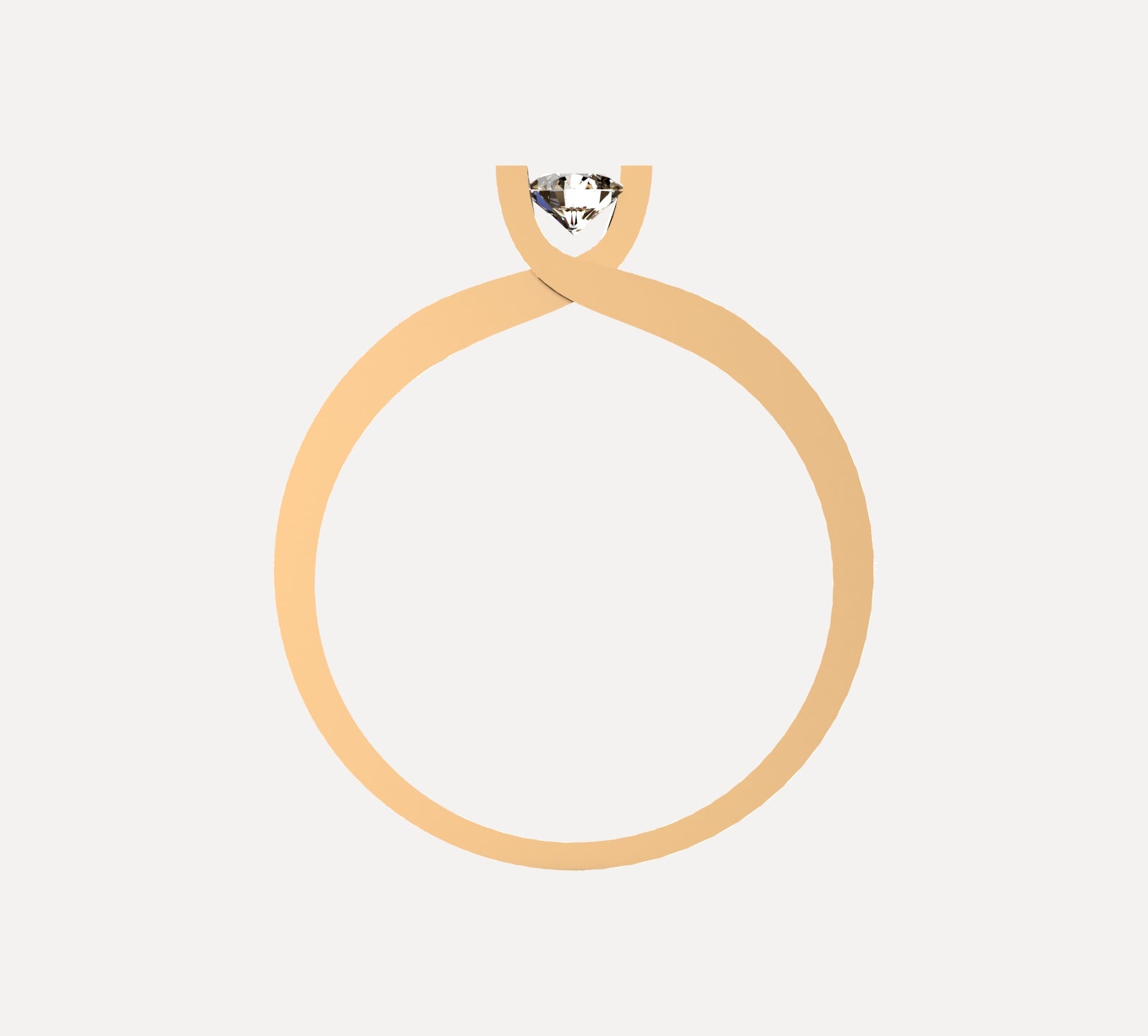 Anillo solitario en oro amarillo 18K con diamante natural de 0,16ct en engaste de tensión entre dos barras paralelas y banda ancha lisa – Joyería Lucigo Colombia