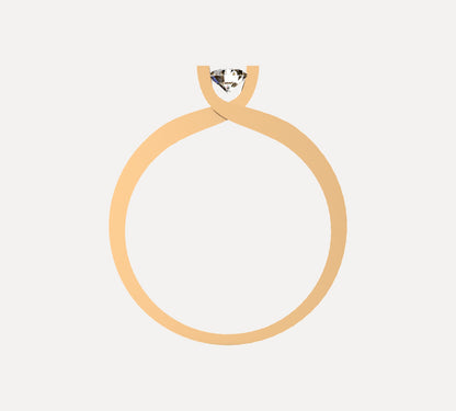 Anillo solitario en oro amarillo 18K con diamante natural de 0,16ct en engaste de tensión entre dos barras paralelas y banda ancha lisa – Joyería Lucigo Colombia