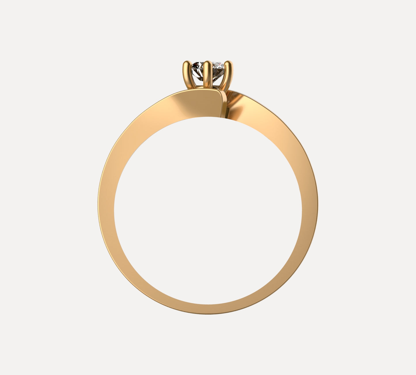 Anillo solitario en oro amarillo 18K con diamante natural de 0,23ct en seis garras y banda plana cruzada en diagonal – Joyería Lucigo Colombia