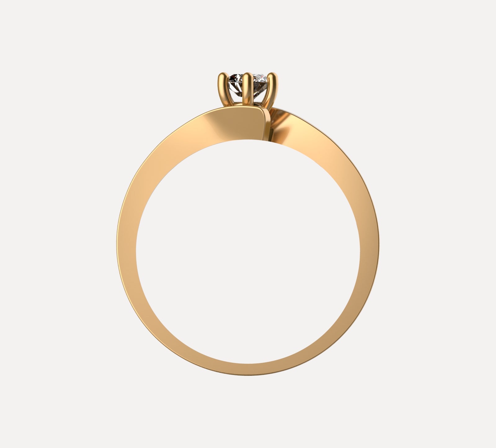 Anillo solitario en oro amarillo 18K con diamante natural de 0,23ct en seis garras y banda plana cruzada en diagonal – Joyería Lucigo Colombia