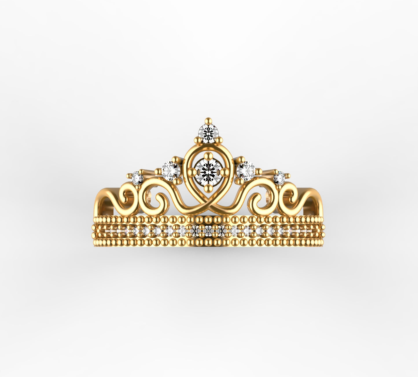 Anillo de Corona Clásica para Quinceañera en Oro 18K y piedra central de 1.75mm