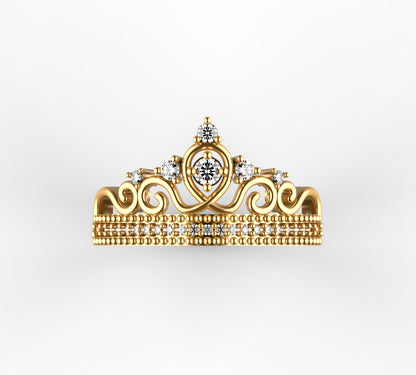 Anillo de Corona Clásica para Quinceañera en Oro 18K y piedra central de 1.75mm