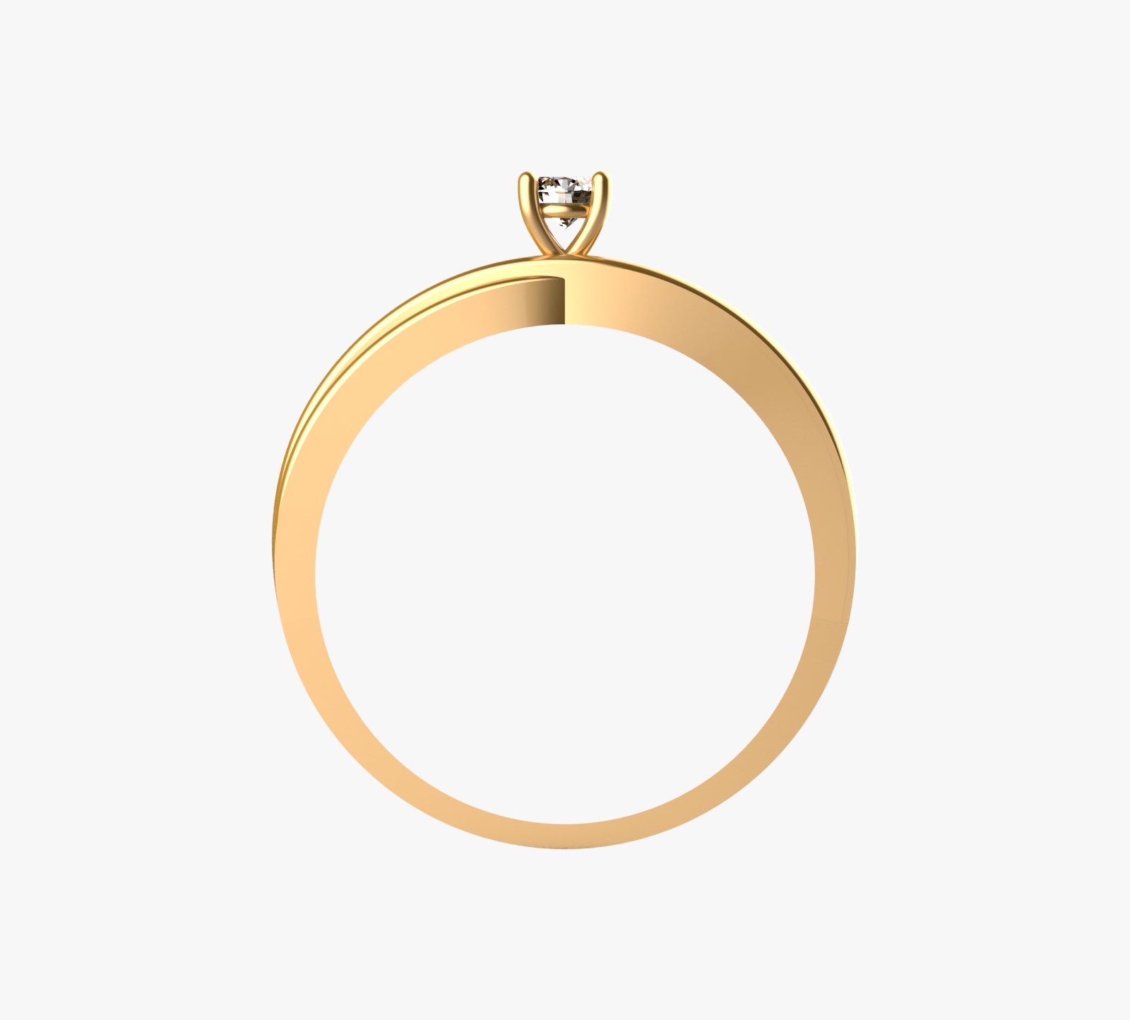 Anillo solitario en oro amarillo 18K con diamante natural de 0,10ct en cuatro garras y doble banda lisa paralela sin adornos – Joyería Lucigo Colombia
